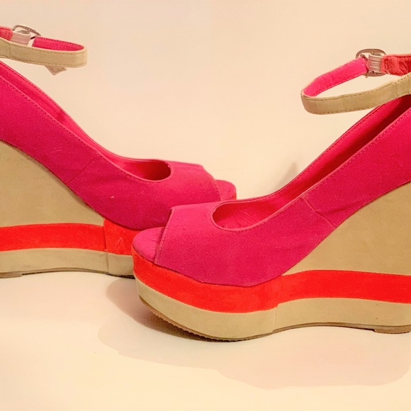 Platform Wedges Babydoll Peep toe from Dots Size 7 - Picture 3 of 6